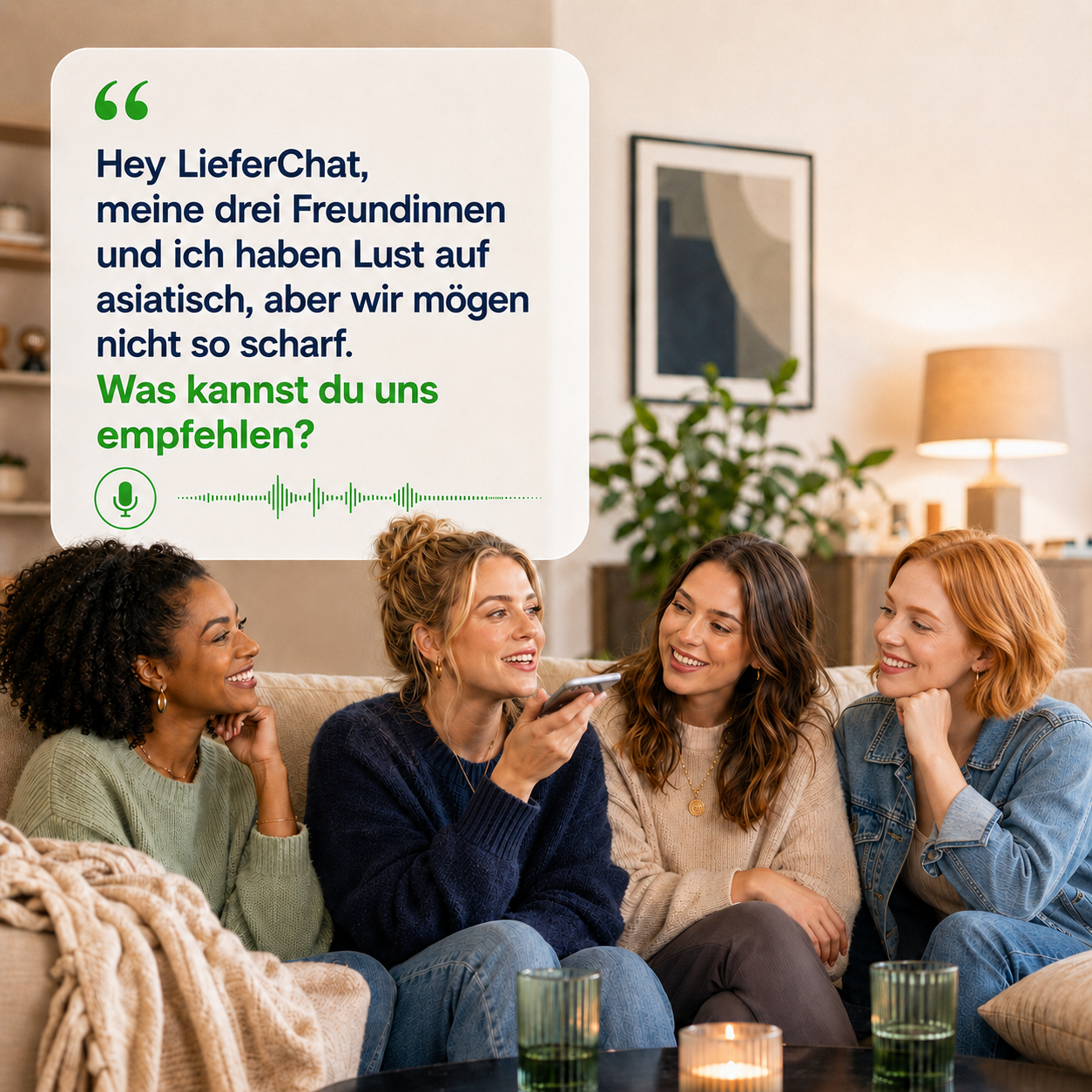 Freundinnen bestellen gemeinsam Essen per WhatsApp